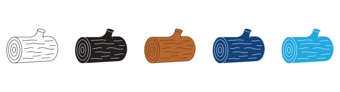Wood log icon set , Outline Vector illustration.