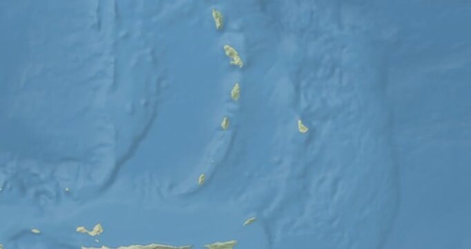 Saint Vincent and the Grenadines on Globe. Zoom into the country with Earth spinning on dark background. Physical world map with Saint Vincent and the Grenadines and label on it.