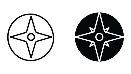 Compass navigation point icon set in outline and solid style for mapping geography and orientation tools in digital interfaces and mobile applications © SAIJID