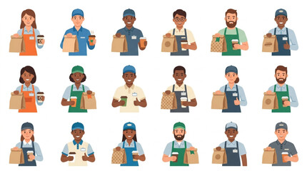 Fototapeta premium Diverse delivery workers holding packages.