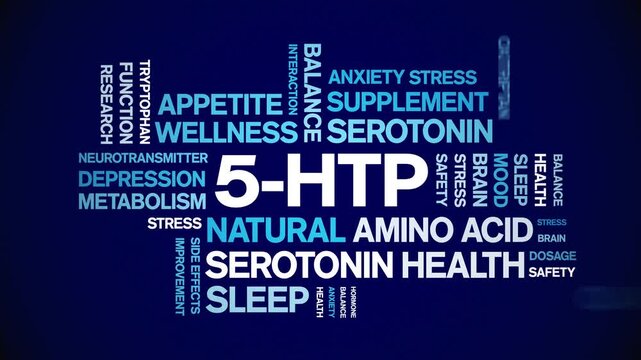 5-HTP animated word cloud-5-Hydroxytryptophan animation tag kinetic typography seamless loop.
