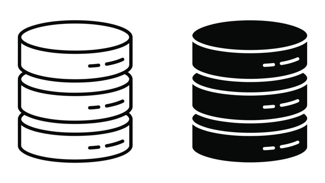 Database server storage icon set with outline and solid glyph style for digital cloud computing and network infrastructure visualization