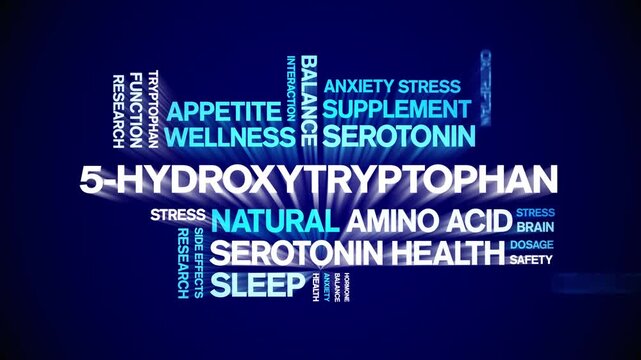 5-HTP animated word cloud-5-Hydroxytryptophan animation tag kinetic typography seamless loop.