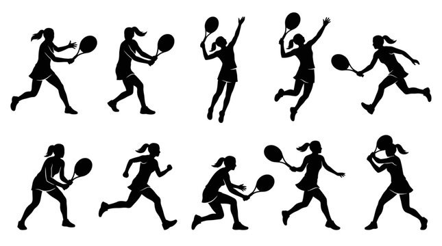 Female Tennis Player Silhouette Action Icon Pack 2