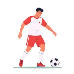 Obraz premium Football Player Character Controlling Ball Flat Vector Illustration Design