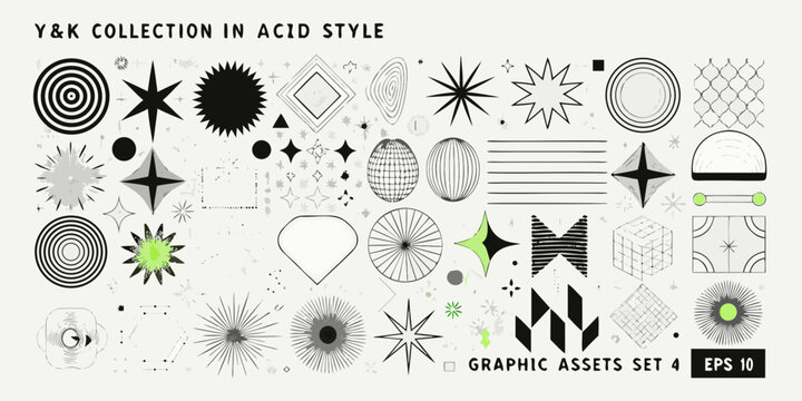 Y2k Acid Graphics Vector Collection With Geometric Shapes And Lines