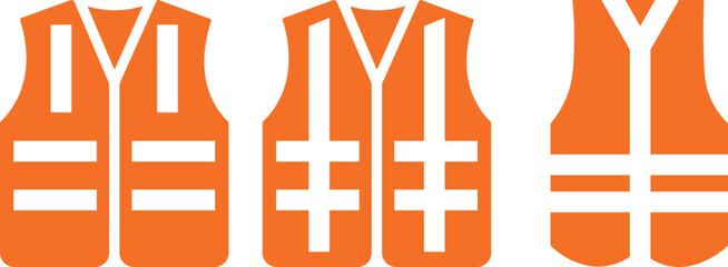 Work safety vest and high visibility jacket vector icon set. classic work safety vest hi vis viz clothing orange green yellow flouro symbol icon vector set. Construction reflective safety vest icon se © MDParveg