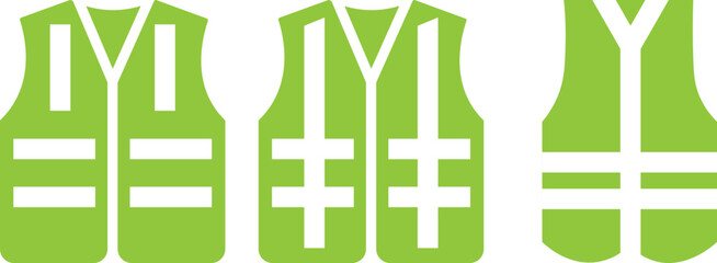 Work safety vest and high visibility jacket vector icon set. classic work safety vest hi vis viz clothing orange green yellow flouro symbol icon vector set. Construction reflective safety vest icon se © MDParveg