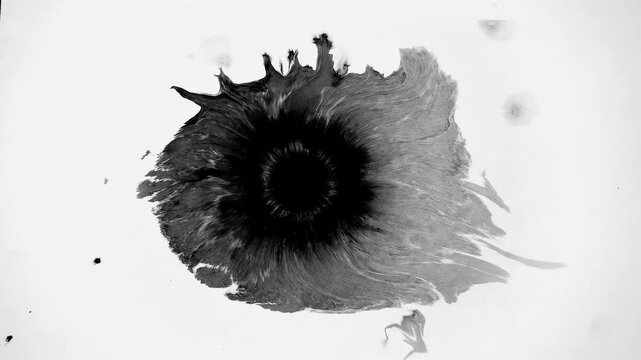 Black ink spreading and bleeding on white paper texture background