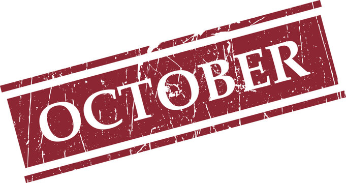 Distressed october stamp graphic red ink on white background seasonal fall design element
