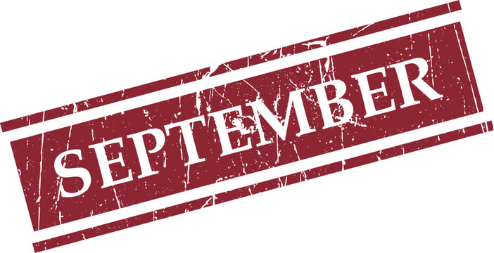 Vintage style rubber stamp with the word september in white on a red background