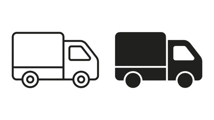 Fototapeta premium Delivery truck icon set in outline and solid black style for transportation and logistics operations