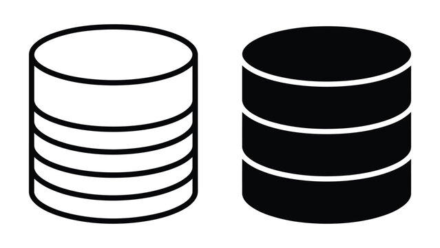 Database server storage icons in outline and solid black vector style for data center and cloud computing and information technology infrastructure for web and mobile app design and development