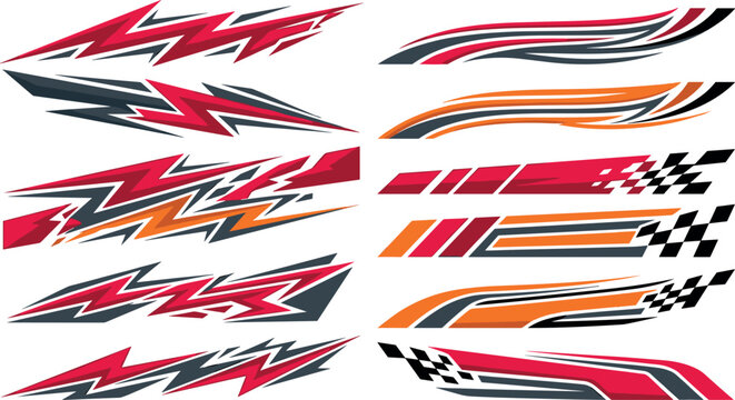Racing Graphic Livery Vinyl Sticker Set for Car, Motorcycle, Sports Vehicle Decals, and Speed Wrap Designs