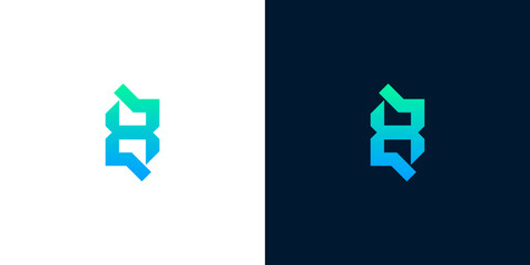Abstract geometric letter B or number 8 logo template with modern digital gradient design for technology company © anello