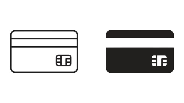 Credit card icons showing chip and magnetic stripe outline and solid black fill for payment and finance