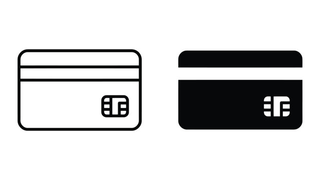 Credit card icons showing chip and magnetic stripe outline and solid black fill for payment and finance