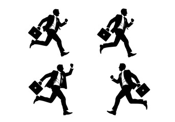Obraz premium Set of silhouettes of a businessman running with a briefcase