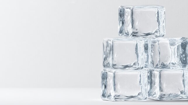 abstract neon blue ice sculpture Stack of Clear Ice Cubes on White Surface with Minimalist Background geometric neon blue ice pattern