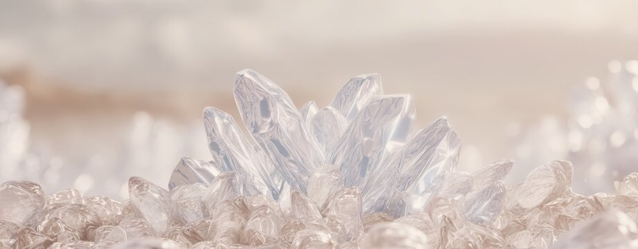 abstract neon blue ice sculpture Elegant cluster of clear and translucent crystals with a soft, blurred background for decorative, natural, or artistic themes geometric neon blue ice pattern