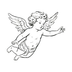 Obraz premium PNG Cherubic angel sketch in flight.