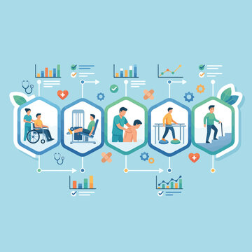 Vector infographic showing physical therapy rehabilitation steps