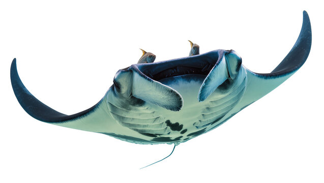 Giant Manta Ray with Two Small Fish Swimming Above