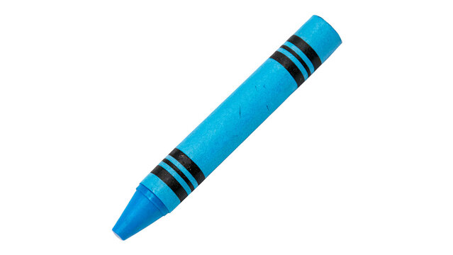 Single bright blue wax crayon drawing tool object on a transparent background