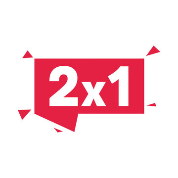 Red offer banner with two times one promotion text and triangles