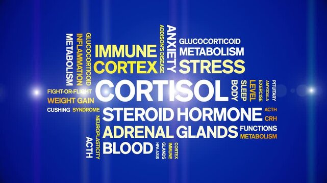 Cortisol animated word cloud-text design animation tag kinetic typography seamless loop.