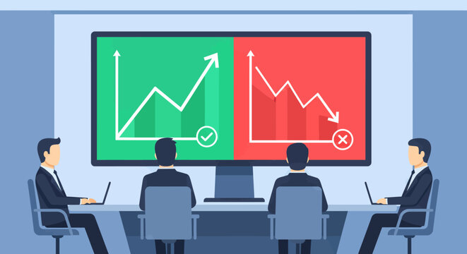 Business team analyzing growth and decline financial charts