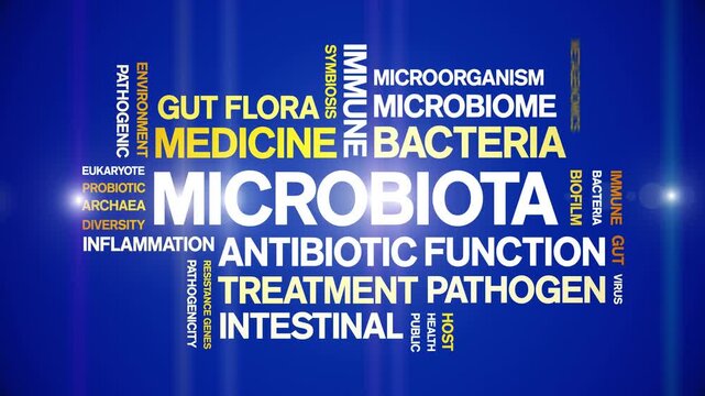 Microbiota animated word cloud-text design animation tag kinetic typography seamless loop.