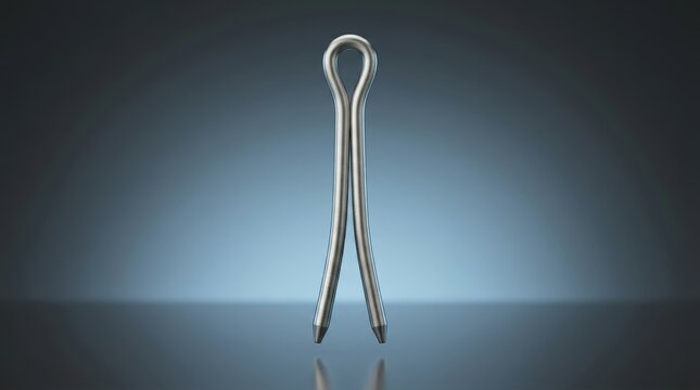 Precision engineered industrial cotter pin centered in clean studio composition with smooth graphite to light industrial blue gradient background