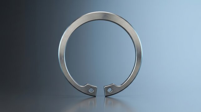 Precision engineered retaining ring 3D render, industrial spring steel snap ring component, mechanical retention system, cnc machined fastener, bearing assembly component