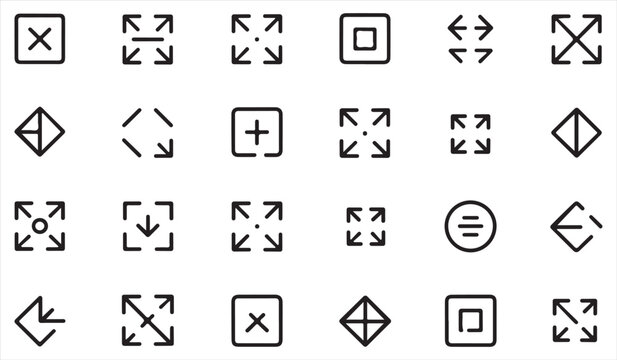 Outline interface symbols pack with screen adjustment, window controls and usability elements