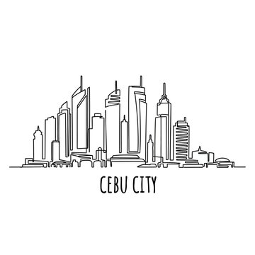 Cebu City Skyline in Single Line Art, Minimalist Design