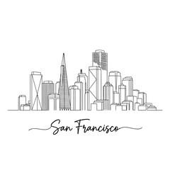 Naklejka premium San Francisco Skyline Line Art Illustration - Modern Cityscape Vector