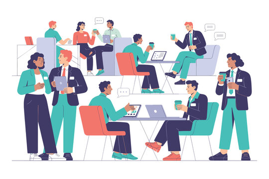 Business people networking and collaborating in a modern office or coworking space vector illustration