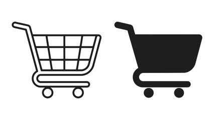 Empty shopping cart icon for ecommerce and retail store user interface design in clear line and solid black vector format © PNG