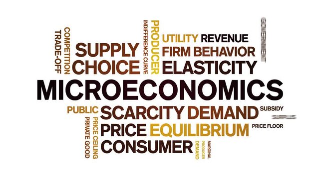 Microeconomics animated word cloud-text design animation tag kinetic typography seamless loop.