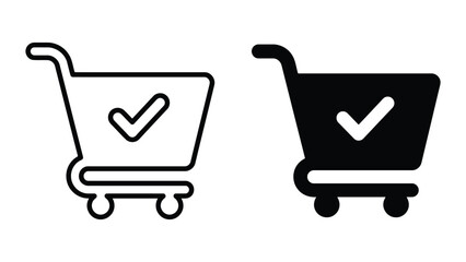 Shopping cart icon set with confirmation checkmark for e-commerce checkout and online retail purchase process design © PNG