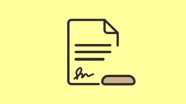 An illustration shows a document with a signature and a pencil on a yellow background.