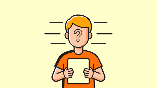 A cartoon man holds a puzzled expression on his face while clutching a sheet of paper.