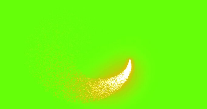 Golden star trail flying around with twinkling particles floating in the air. Gold dust particles glowing moving on green background overlay.