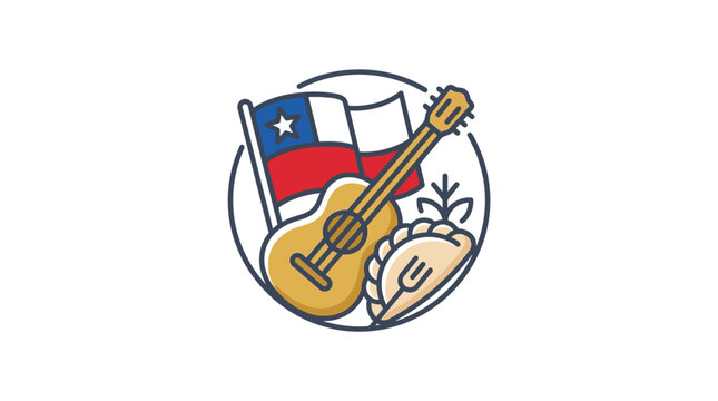 Texas-themed illustration featuring a guitar, flag, and food