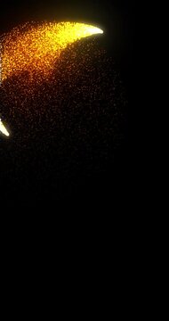 Golden star trail flying around with twinkling particles floating in the air. Gold dust particles glowing moving on black background overlay.