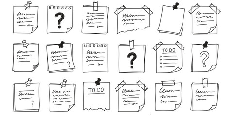 a mega collection of hand drawn paper notes sticky note pads clipboards and notebook icons for planners and office design elements doodles isolated on white background vector graphic art © winner 