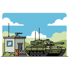 Fototapeta premium Cartoon Tank and Guardhouse Illustration - Military Theme