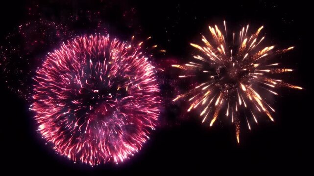 Bright colorful fireworks exploding against a dark night sky background