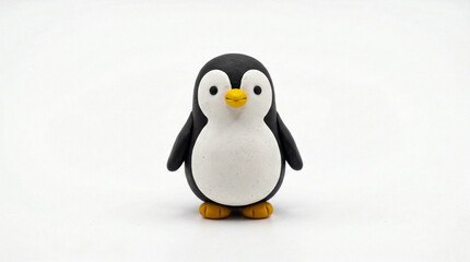 Fototapeta premium Tiny Clay Penguin Figurine with Yellow Beak